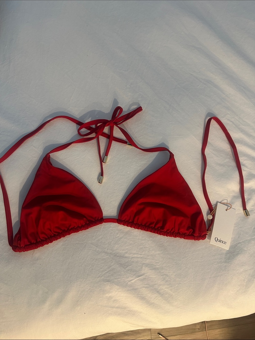 NWT QUINCE Italian Triangle Bikini Top Cherry Red